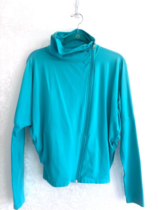Karma Tops - Karma Turquoise Asymmetrical Zip Dolman Sleeve Activewear Yoga Jacket S